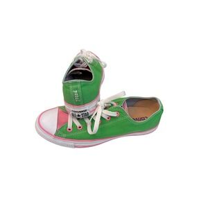 Rare Converse All Star Low Top Watermelon Green Pink Petal Embroidered Heel 8.5